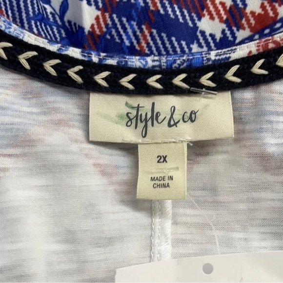 🌟HP FLORAL PLAID FRONT TIE Multicolor New Style & Co Button Up Blouse Colorful - Picture 15 of 16